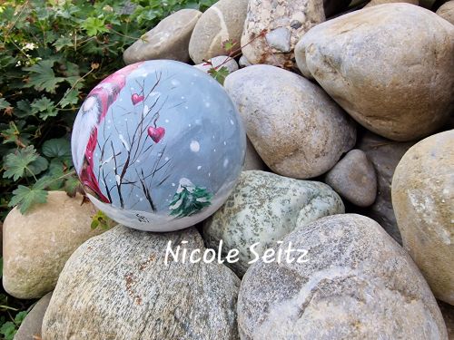 Terrakotta-Kugel * Wichtel * handbemalt * 12 cm * Schneemann Winter Schnee Herz